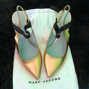 NWOT Marc Jacobs Valery Slingback Pumps gold 37.5